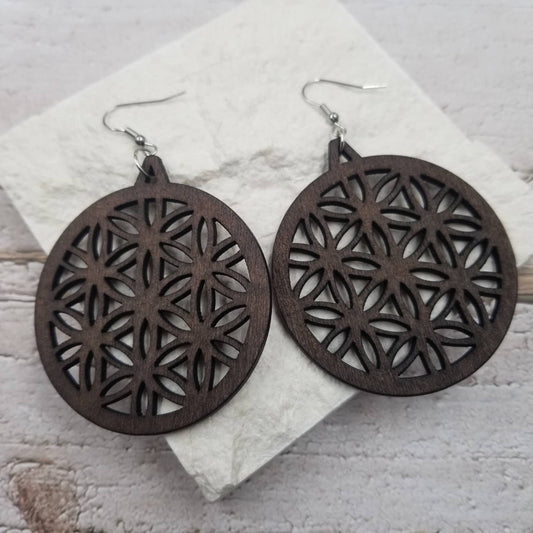 Hollow Wood Round Earrings