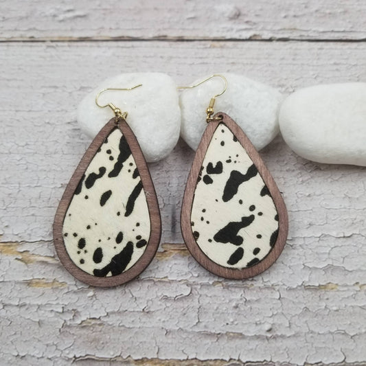 Leopard Wood Earrings Leather Water Drop Earrings