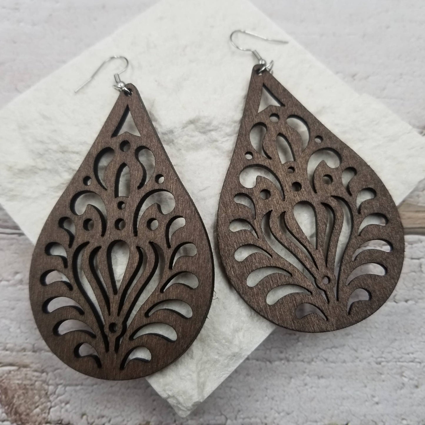 Geometric Water Drop Wood Earrings