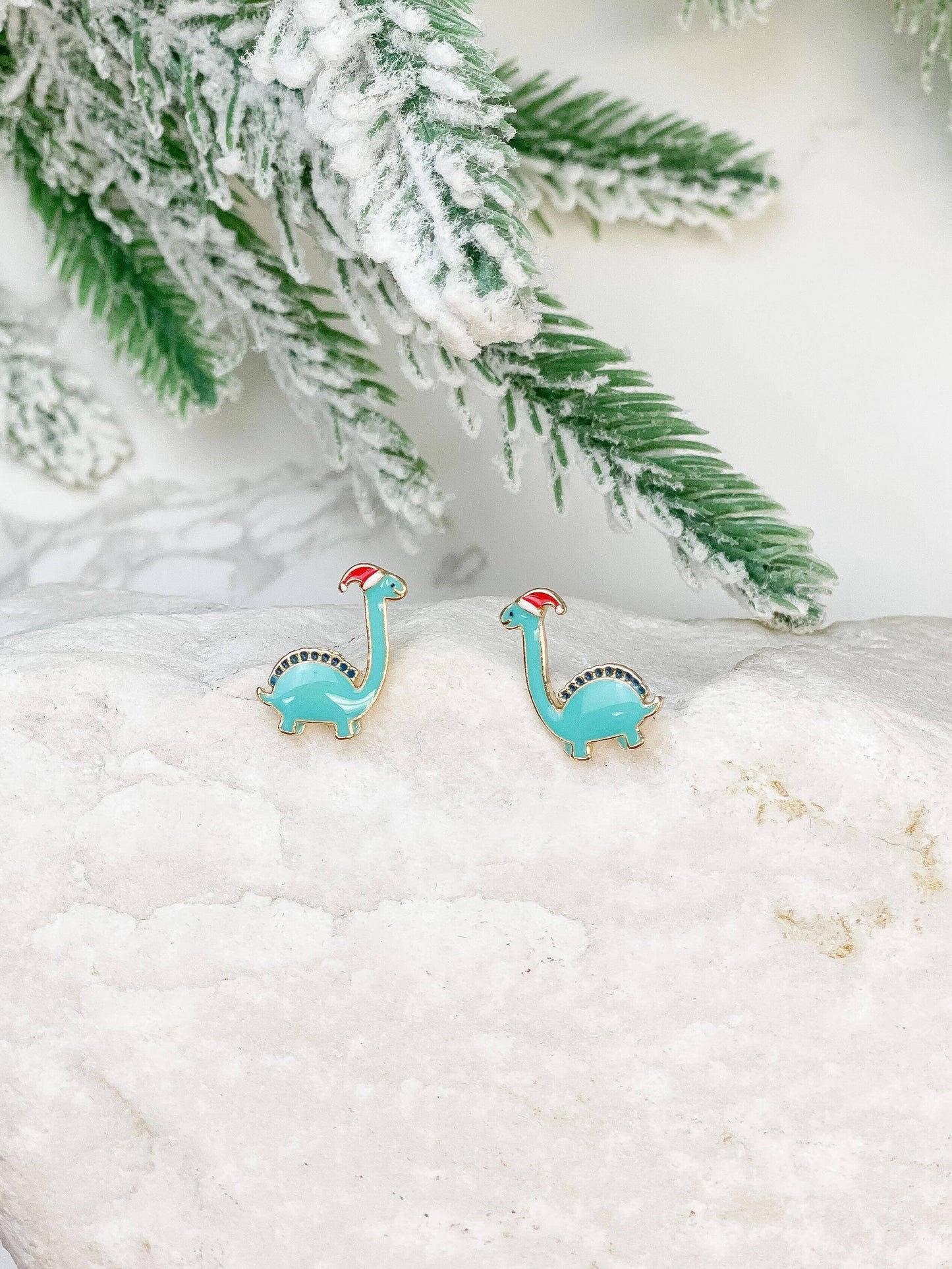 Christmas Dinosaur Enamel Stud Earrings