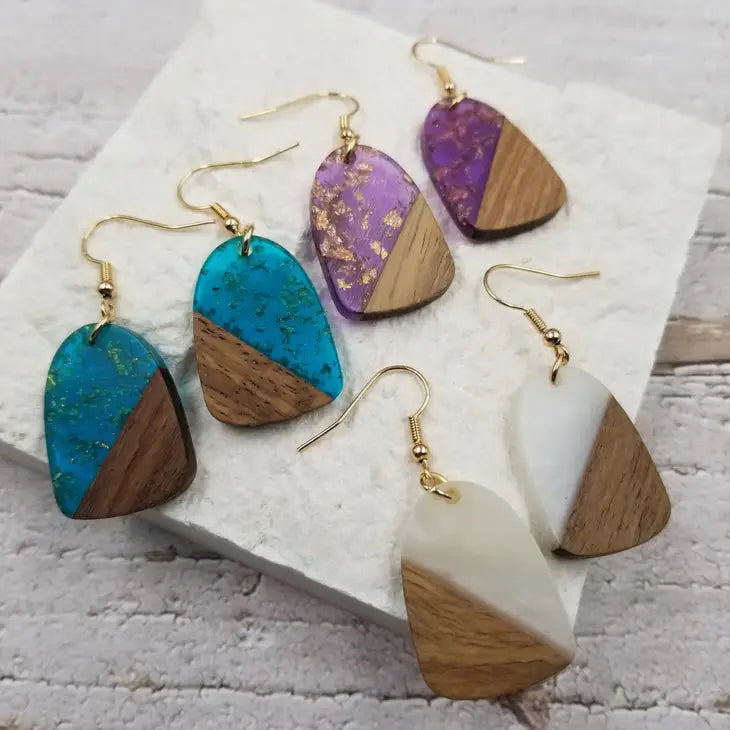 Wood & Resin Gold Foil Earrings