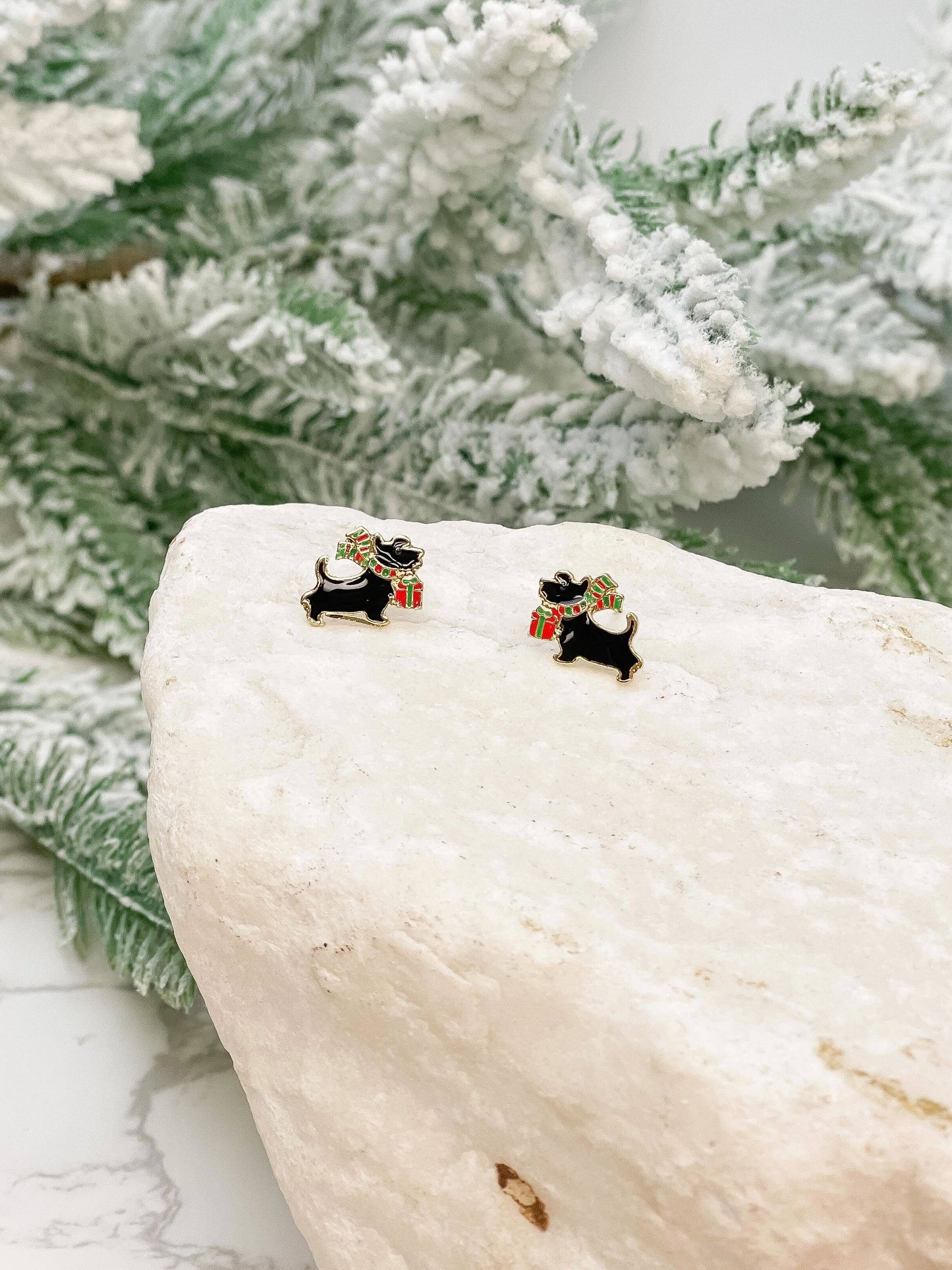 Christmas Scottie Signature Enamel Stud Earrings