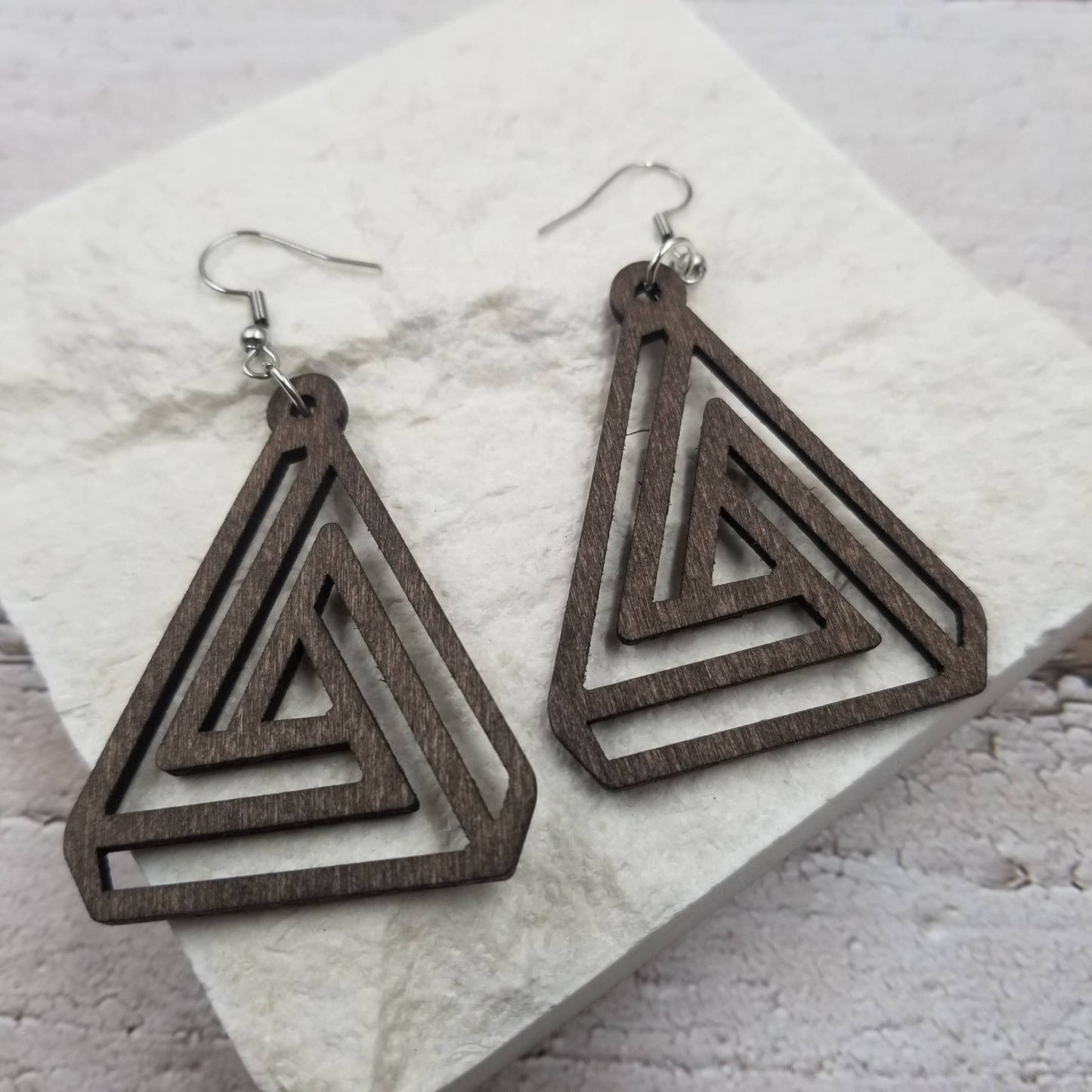 Overlapping Triangular Wood Earrings